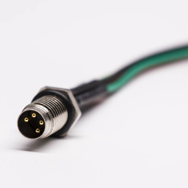 M8航空插座防水直式前锁4芯焊线式公插座接24AWG线长0.5米