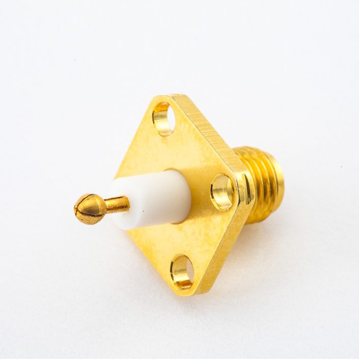 209(8) SMA型连接器母头直式PCB安装焊板4孔法兰