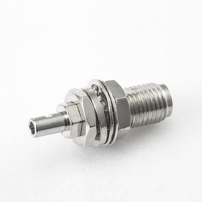 217(7) RG178 / 1.37mm / 1.45mm SMA连接器母头直式前锁穿墙镀镍压接接线焊接