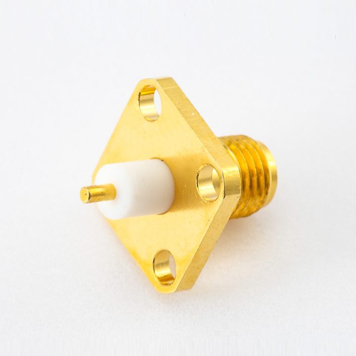 243(8) PCB安装SMA连接器母头直式焊板4孔法兰