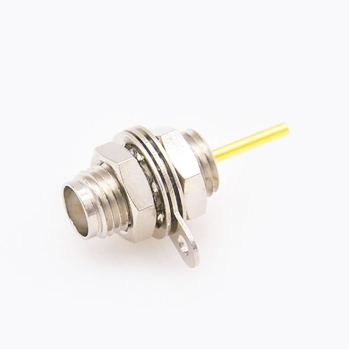 2(7) SMA射频同轴直式母头后锁穿墙连接器PCB安装带螺母接地焊板