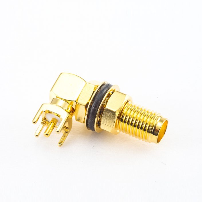 284(8) SMA连接器防水母头PCB安装弯插前锁穿墙