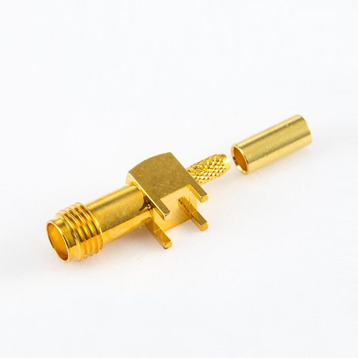 314(8) SMA插孔连接器弯式母头PCB安装压接RG316 / RG174 / LMR100