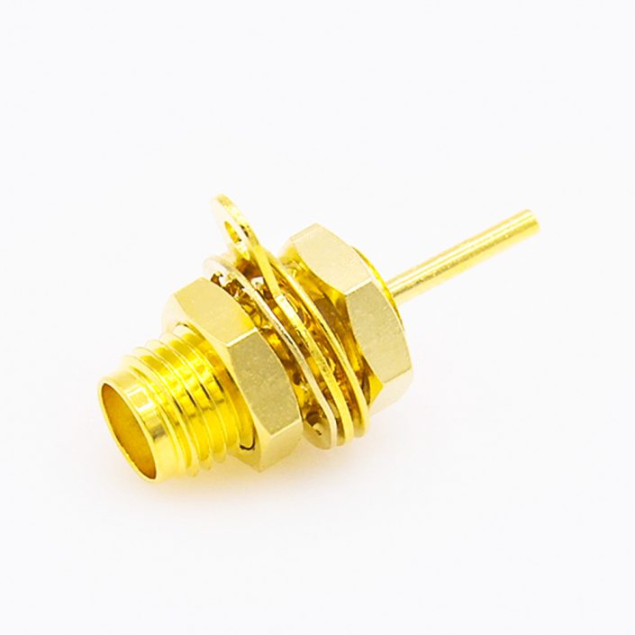 3(7) SMA母头后锁穿墙连接器直式PCB安装焊板带螺母接地