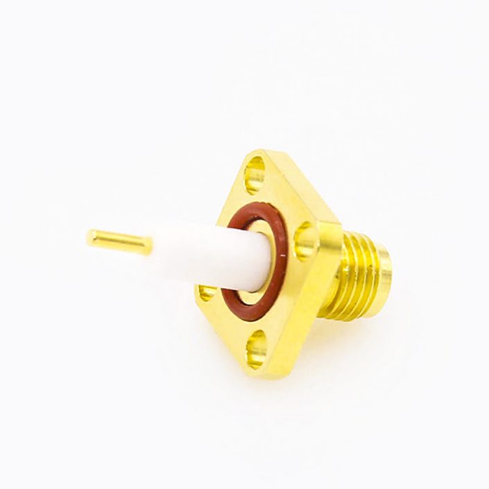 42(8) 防水SMA连接器母头直式4孔法兰PCB安装焊板