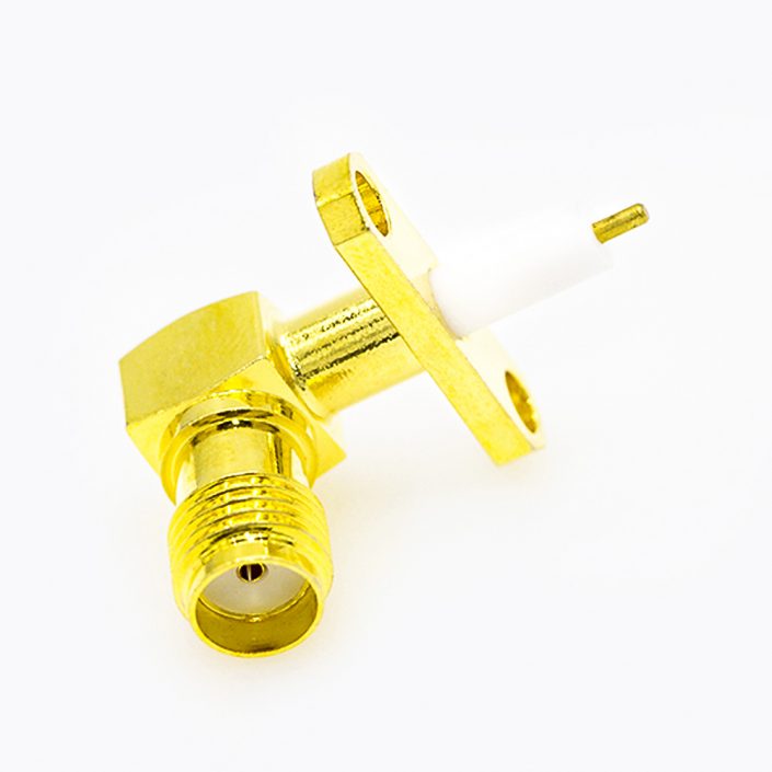 45(8) 面板安装SMA连接器2孔法兰母头弯式焊板用于PCB安装