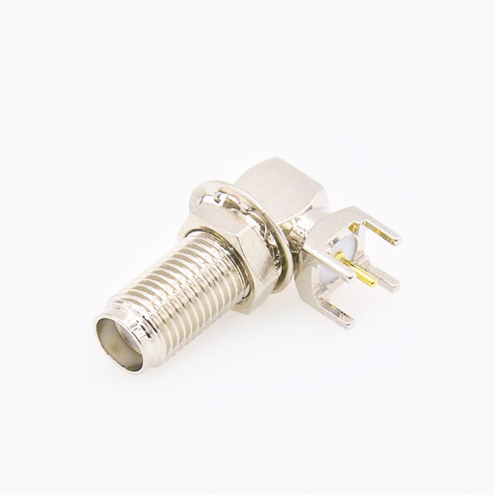 5(7) SMA母头弯式连接器前锁穿墙插孔用于PCB安装