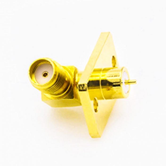 60(20) SMA法兰安装母头弯式PCB安装架2孔法兰焊板