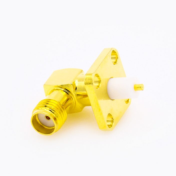 68(8) SMA 4孔法兰安装连接器母头弯式焊板用于PCB安装