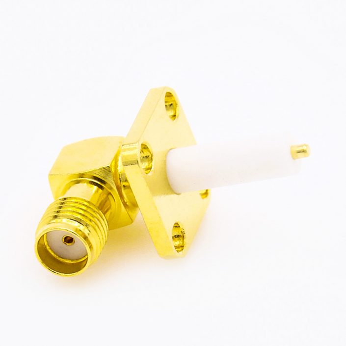 73(9) SMA 4孔法兰PCB安装焊板母头弯式连接器