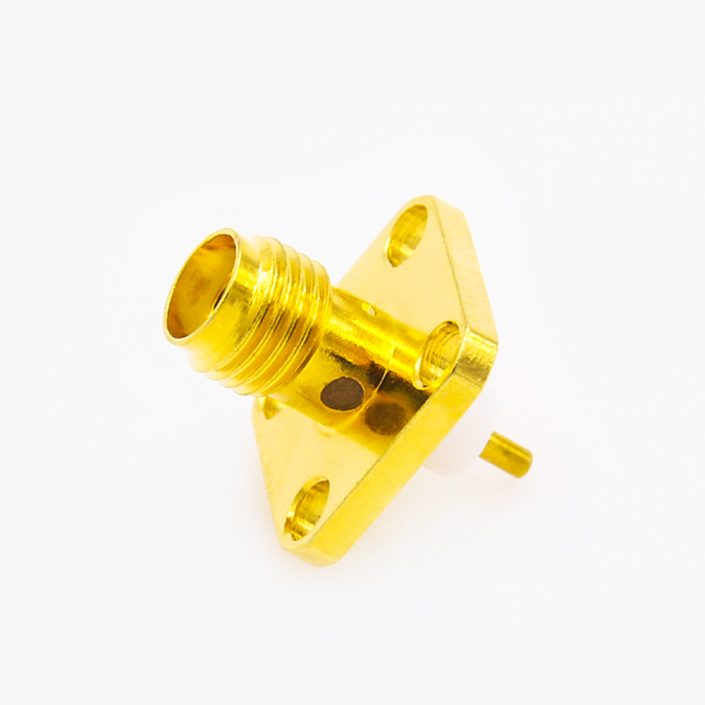 77(7) SMA连接器面板4孔法兰母头直式焊板用于PCB安装