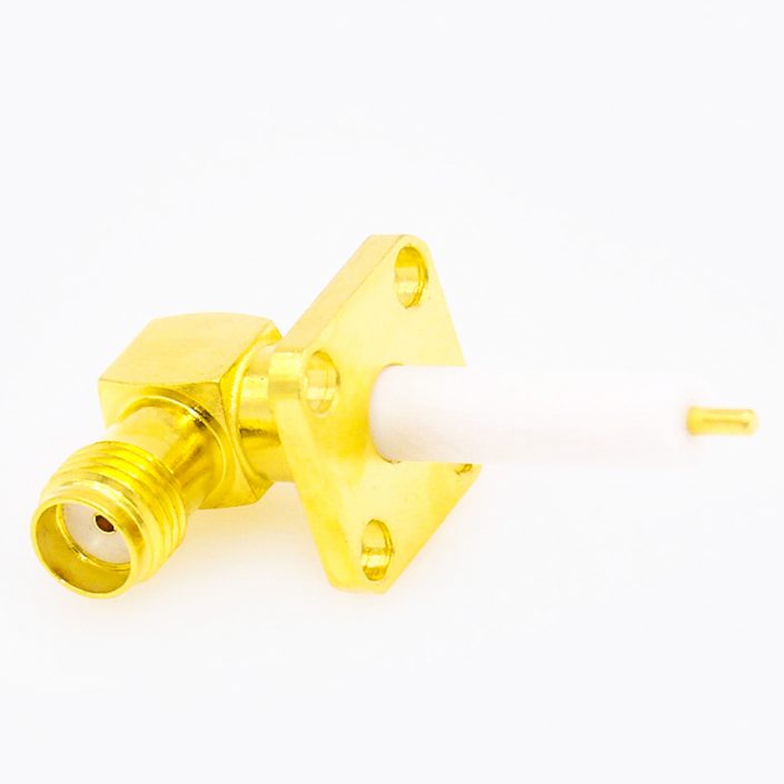 79(9) 弯式SMA连接器母头4孔法兰焊板用于PCB安装