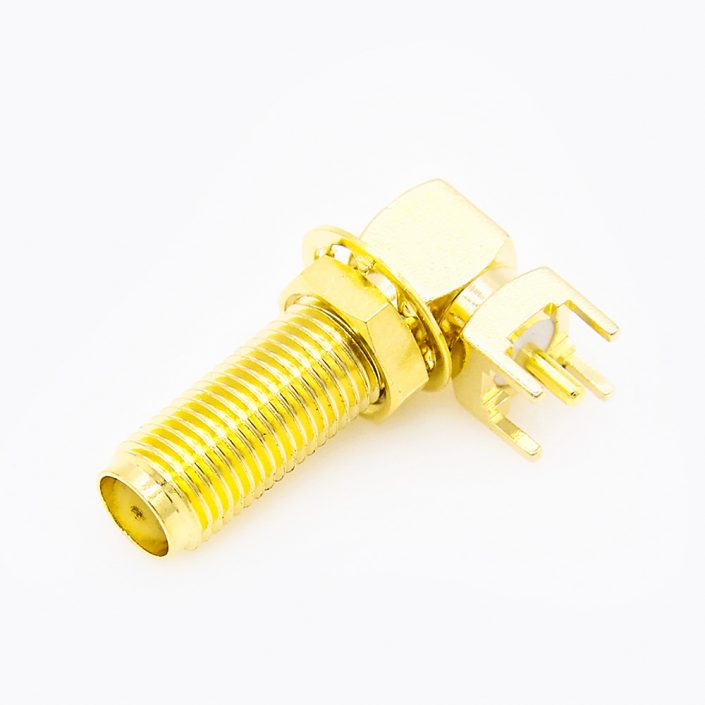 91(8) SMA连接器弯式PCB安装插孔前锁穿墙母头