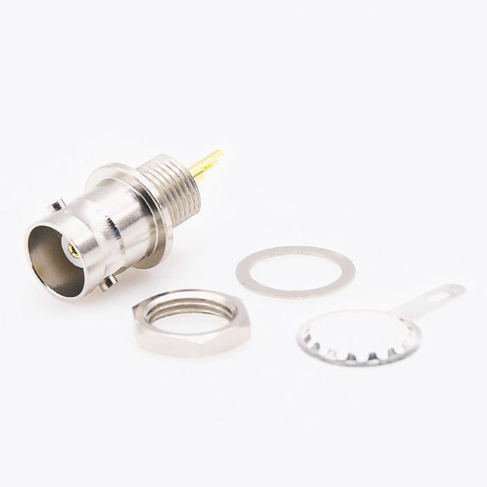 EB-001-0352 BNC后锁穿墙连接器75Ω母头直式面板安装焊接接线接地