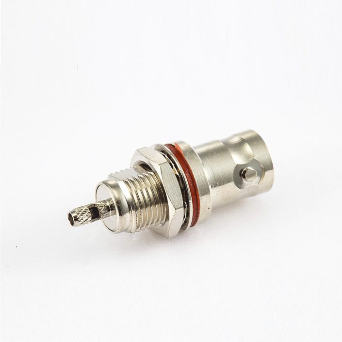 EB-001-0447 RG178用螺母的防水接线BNC连接器母头180度后锁穿墙开天窗式压接
