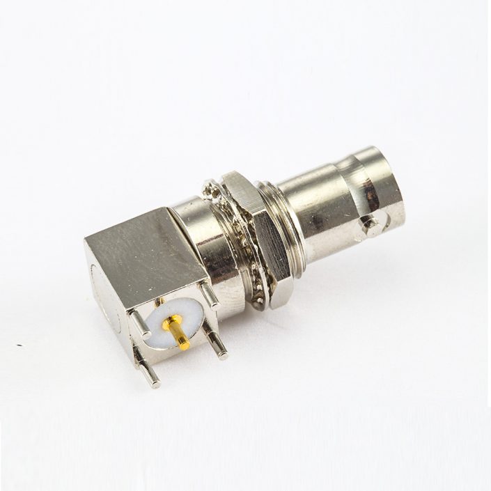 EB-001-0459 面板安装前锁穿墙BNC连接器插孔弯式PCB插孔50Ω