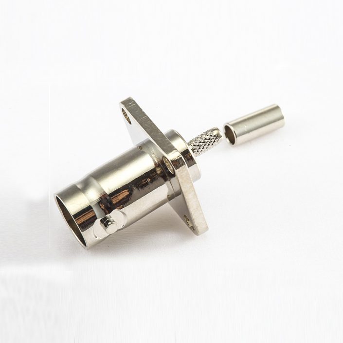 EB-001-0499 RG174/RG316BNC连接器的压接接线母头180度4孔法兰