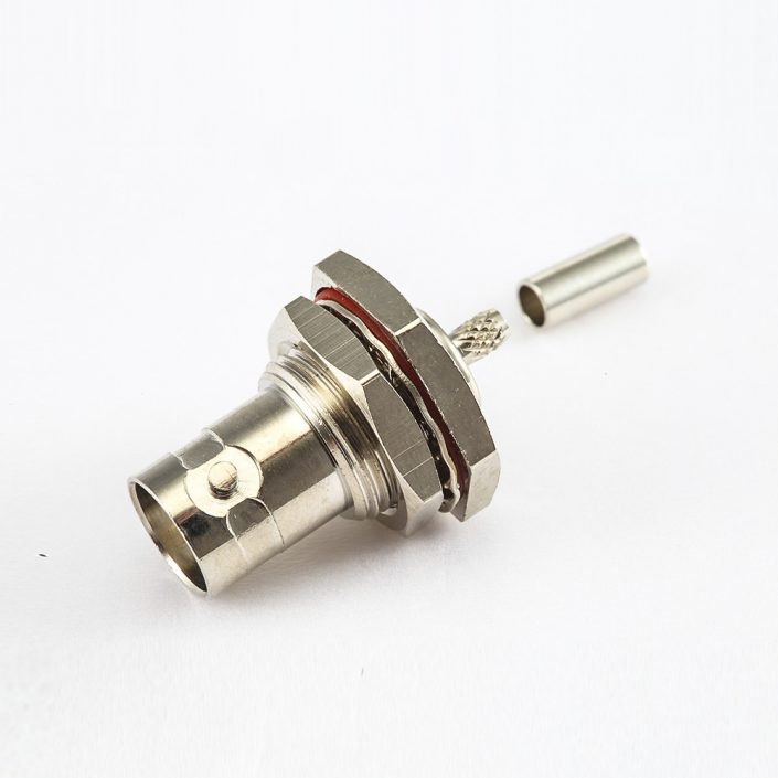 EB-001-0500 RG174/RG316压接BNC连接器母头180度面板安装前锁穿墙