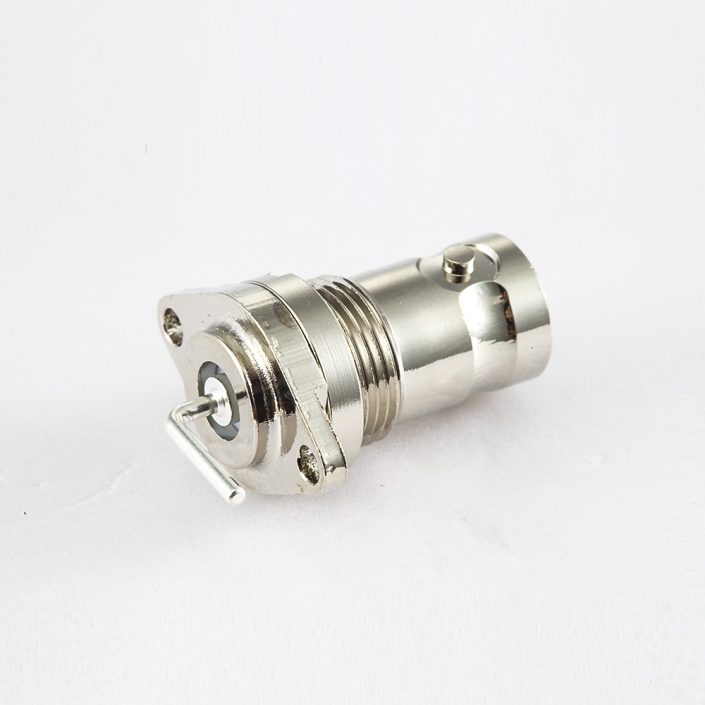 EB-001-0502 母头BNC连接器PCB安装成角度的插孔50ohm前锁穿墙2孔法兰