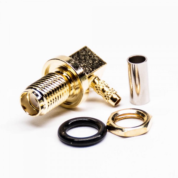 female-sma-angled-front-bulkhead-crimp-cable-waterproof-connector SMA母头接线90°弯式穿墙前锁接线压接式防水连接器