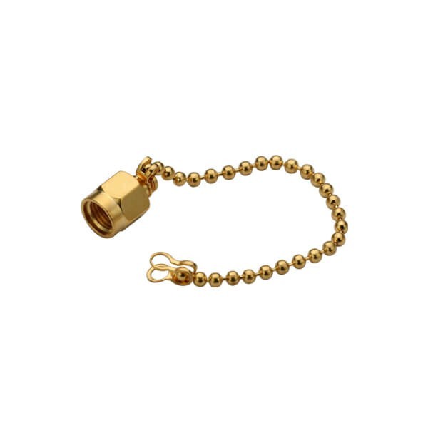 sma-male-dust-cap-with-steel-chain-gold-plated SMA公头镀金防尘盖带钢链