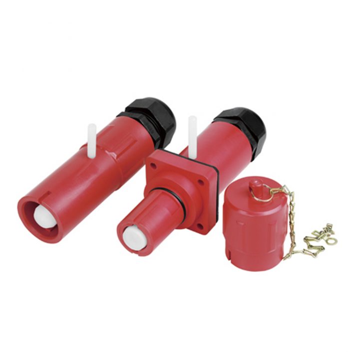 18-1 牵引电机连接器YGC1芯直式螺纹连接冷压接IP67400A红色配线规格95公母对接带防尘盖