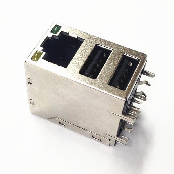 2XEB-500-7042_1 双层USB带RJ45连接器USB2.0母座带灯