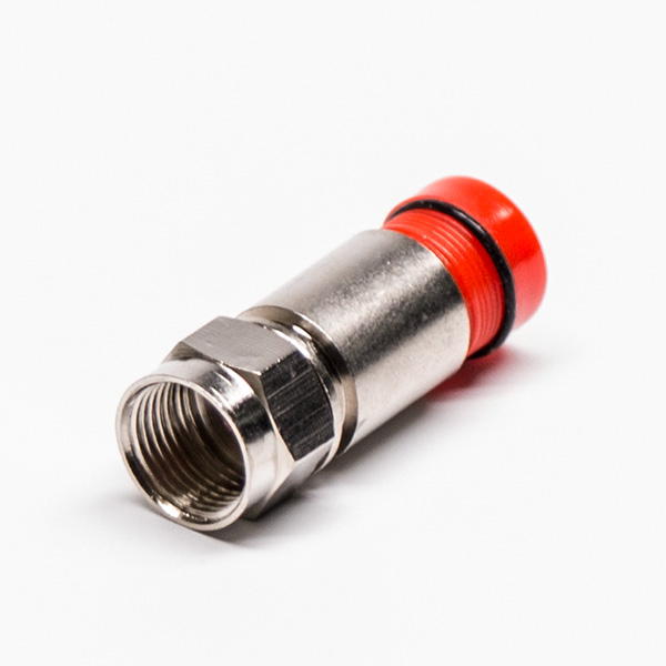 44-1 F型接头红色公头直式同轴连接器压缩接RG6