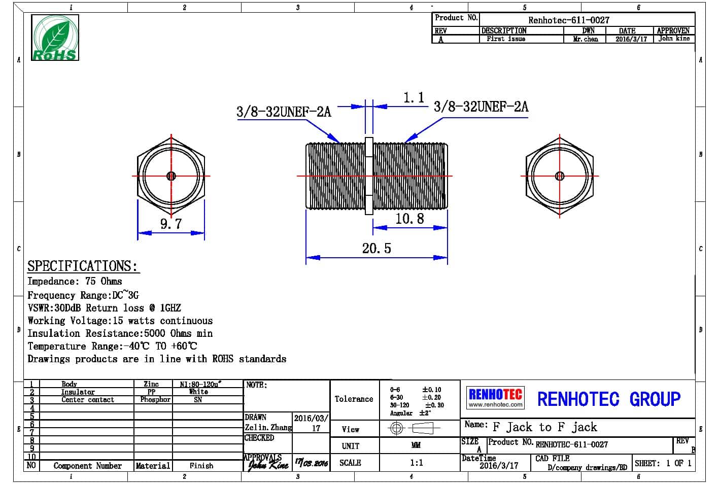 视频f头连接器母头转接F头母头