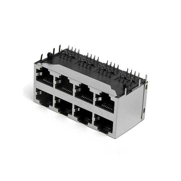 EB-500-7108_2 RJ45双排16口-2x4平弹90度无灯屏蔽网络插座国标耐高温连接器接口