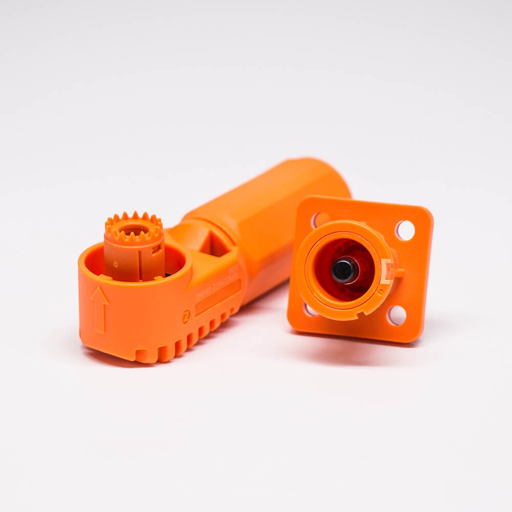 RHT-1P-6O-RW&RHT-1S-6O-BL-LW_1 单芯防水连接器IP67橙色弯式6mm70A带孔铜牌公母对接