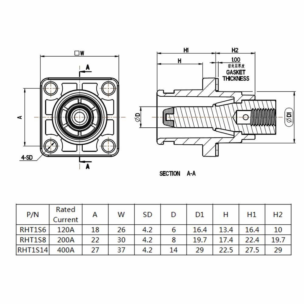 RHT-1P-6R-C25-R&RHT-1S-6B-BL-L_4 新能源储能连接器IP65弯式插头插座120A带孔铜牌6mm红色