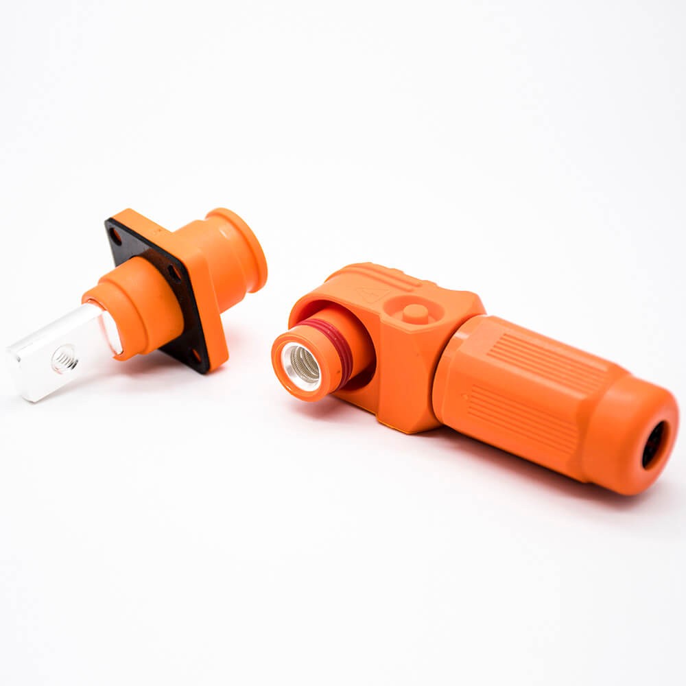 RHT-1P-8O-C25-R&RHT-1S-8O-BL-L_1 高压大电流连接器弯式插头8mm橙色IP65 120A铜牌带孔插座
