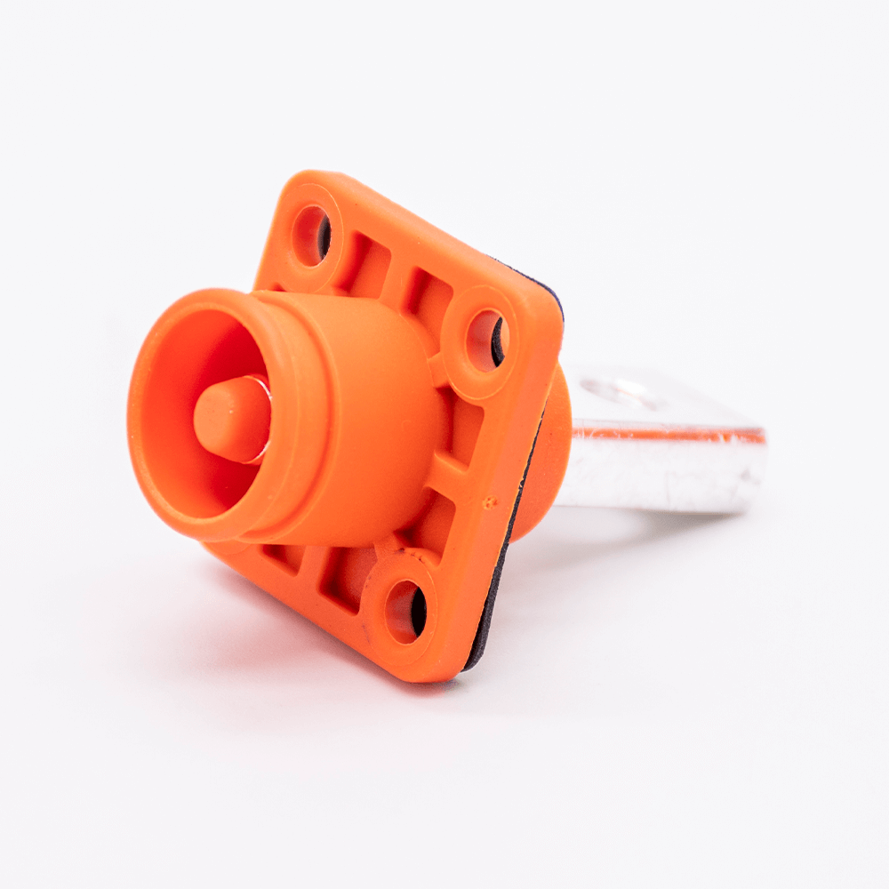RHT-1P-8O-C25-R&RHT-1S-8O-BL-L_8 高压大电流连接器弯式插头8mm橙色IP65 120A铜牌带孔插座