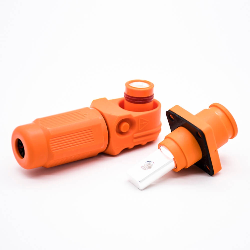 RHT-1P-8O-C35-R&RHT-1S-8O-BL-L_8 储能电池连接器8mm橙色弯式插头插座IP65 150A大电流防水连接器