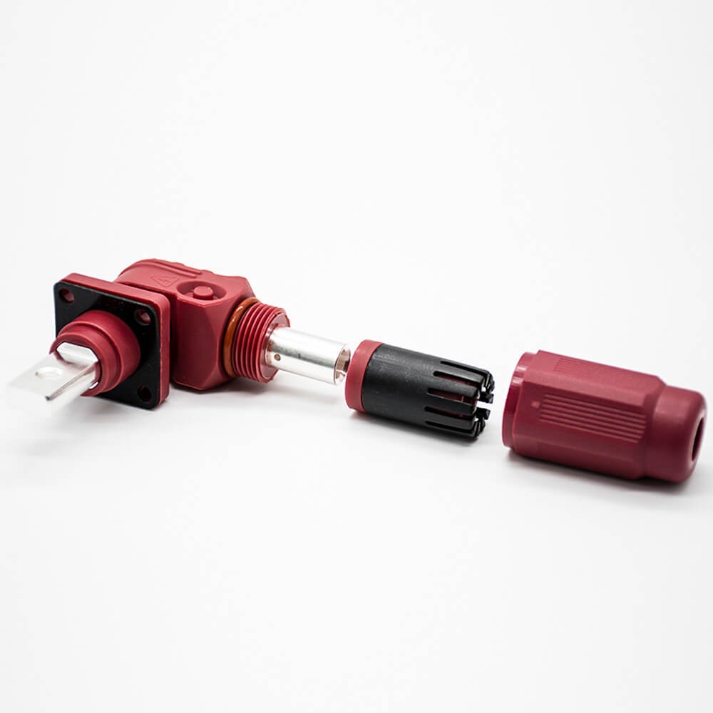 RHT-1P-8R-C35-R&RHT-1S-8R-BL-L_5 防水大电流连接器150A带孔铜牌弯式插头和插座红色IP65 8mm端子外径