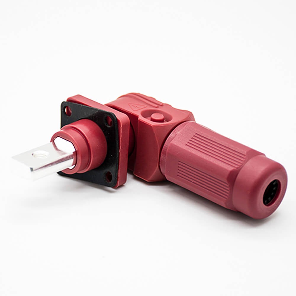 RHT-1P-8R-C50-R&RHT-1S-8R-BL-L_7 电池储能连接器12mm红色插头和插座弯式250A带孔铜牌防水IP65