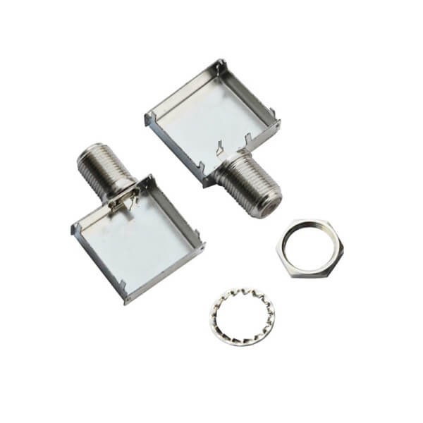 f-connector-to-coaxial-rf-female-angled-with-shielding-can(1) F型射频同轴连接器母头弯头穿墙式带屏蔽罩