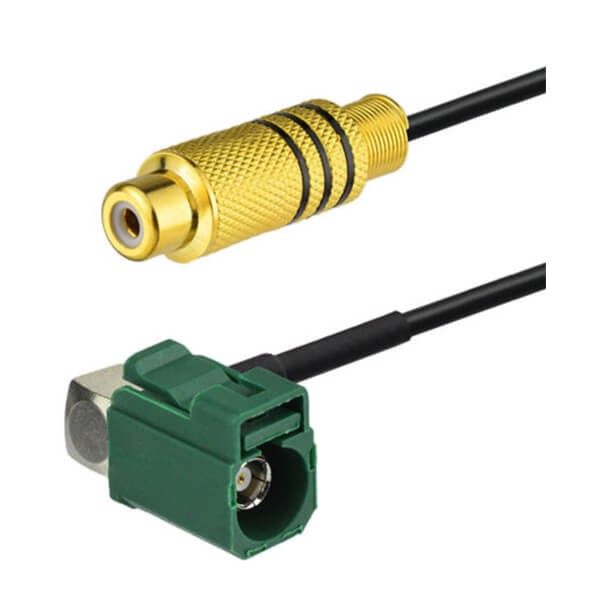 Fakra弯头E型母头转RCA母头连接器线材用于汽车倒车后视镜15厘米