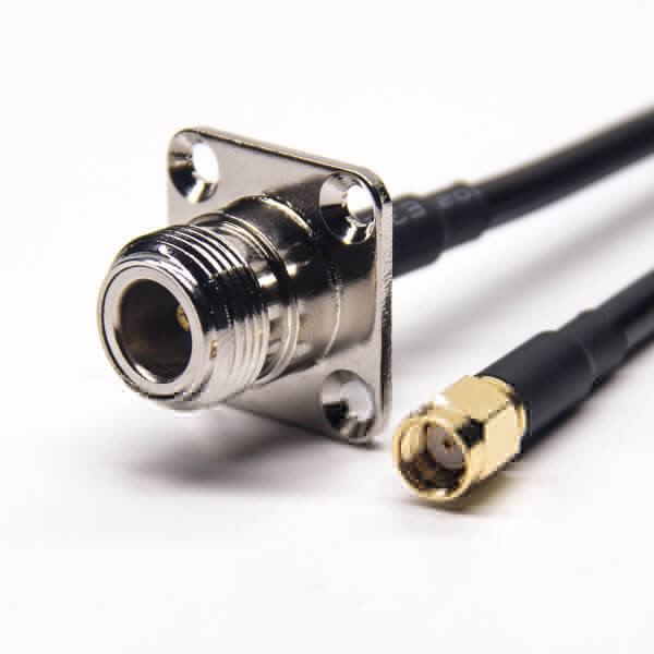 rf-cables-assemblies-n-type-female-straight-flange-mounting-to-sma-male-rp-straight-with-rg223-rg58 N型头母头直式法兰安装转SMA反极公头直式同轴线缆接RG223 RG58