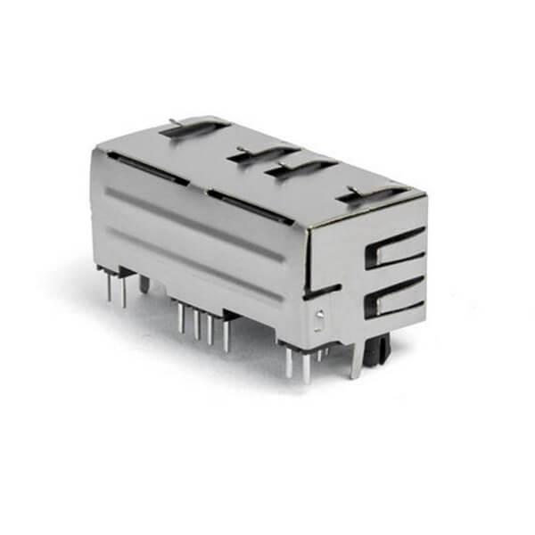 EB-500-7116_3 双口RJ45插座1X2连接器屏蔽带灯带弹片