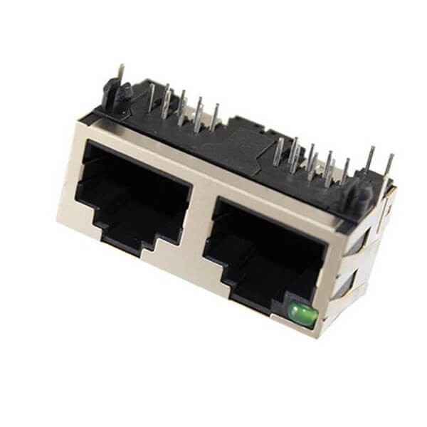 EB-500-7121_1 屏蔽RJ45模块连接器网络接口1X2双胞带LED灯卧式8P8C