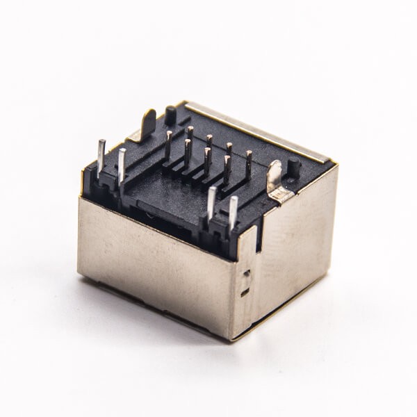 EB-500-7139_4 rj45网络接口+8p8c弯式母座插PCB板带灯带弹片