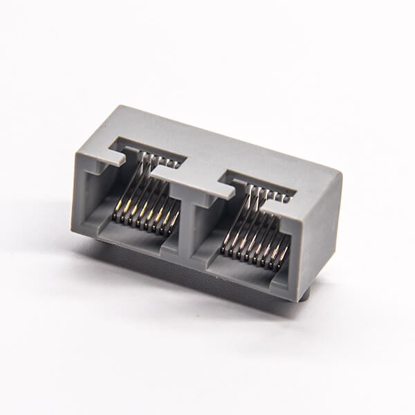 EB-500-7144_2 双口rj45插座灰色全塑8p8c弯式插座dip接PCB板不带屏蔽