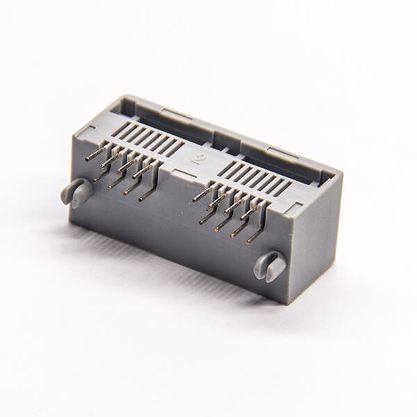 EB-500-7144_3 双口rj45插座灰色全塑8p8c弯式插座dip接PCB板不带屏蔽